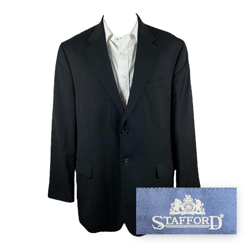 Stafford Blazer Mens 46R Solid Black Worsted Wool